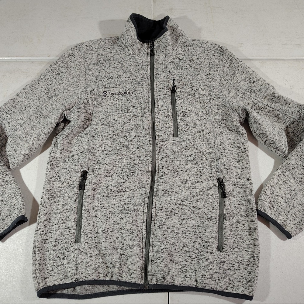 Free Country Sweater Jacket Men M Gray/Black Full Zip Pockets Outdoor Hiking